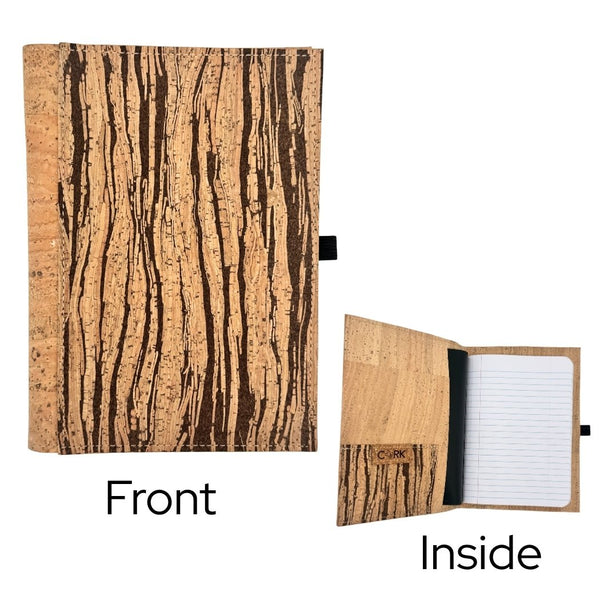 Cork Leather Notebook Cover - Small Refillable Notebook - Natural with Wood Grain Right Border