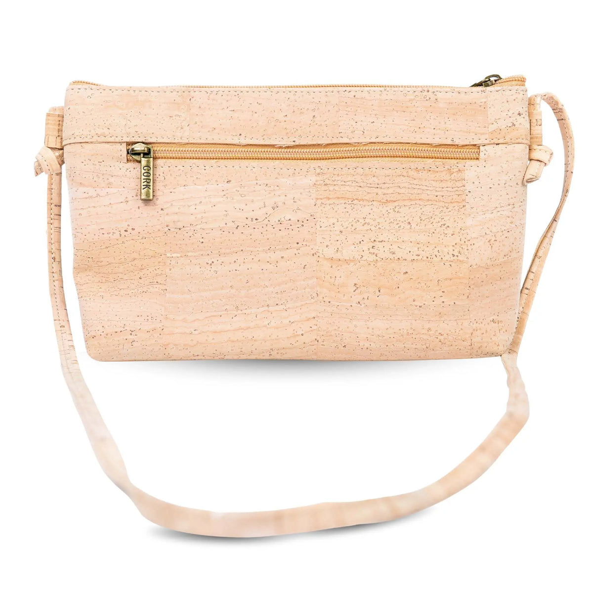 Rear zip pocket of Newark cork crossbody