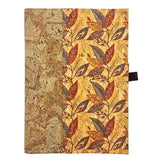 Cork Leather Notebook Cover - Small Refillable Notebook - Olive with colorful leaves on front border.