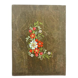 Olive green spiral cover embroidered with wildflower floral bundle on white background