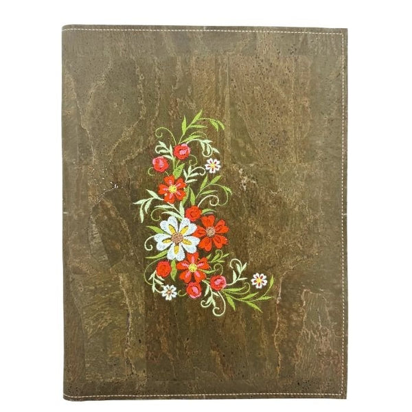 Olive green spiral cover embroidered with wildflower floral bundle on white background