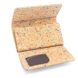 Fully open Confetti Trifold Cork Wallet for Women from Texas Cork Company