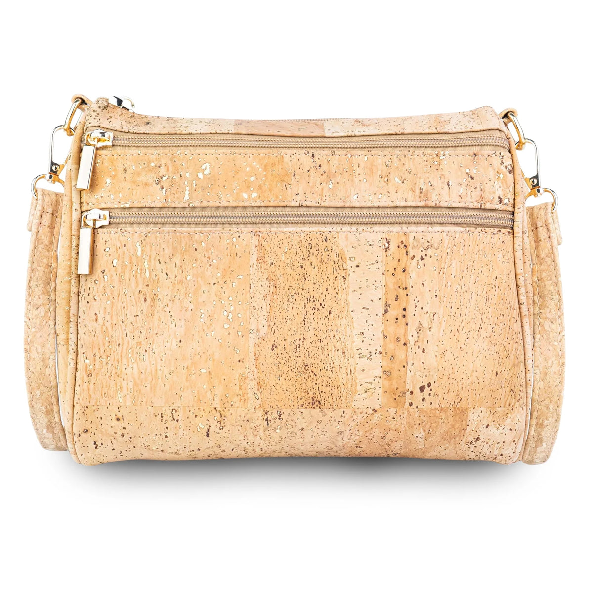 Palm Springs gold fleck cork crossbody bag with two front zip pockets
