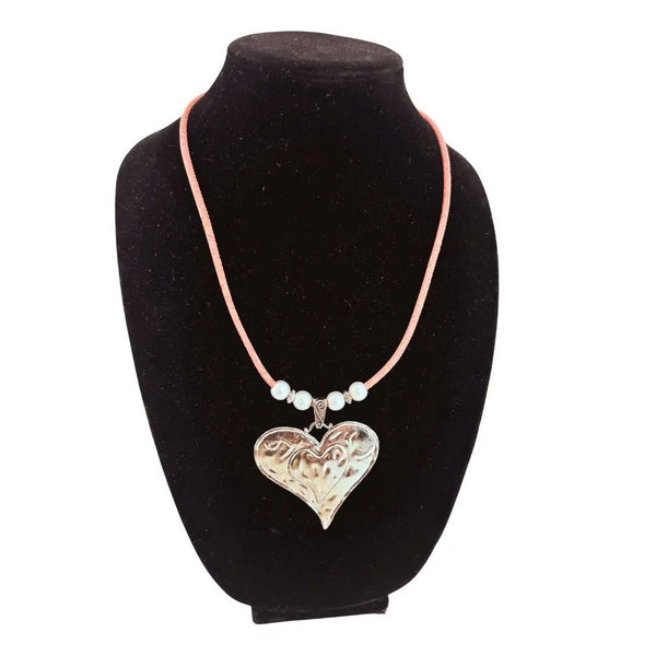 Cork Necklace with Large Silver Alloy Heart Pendant