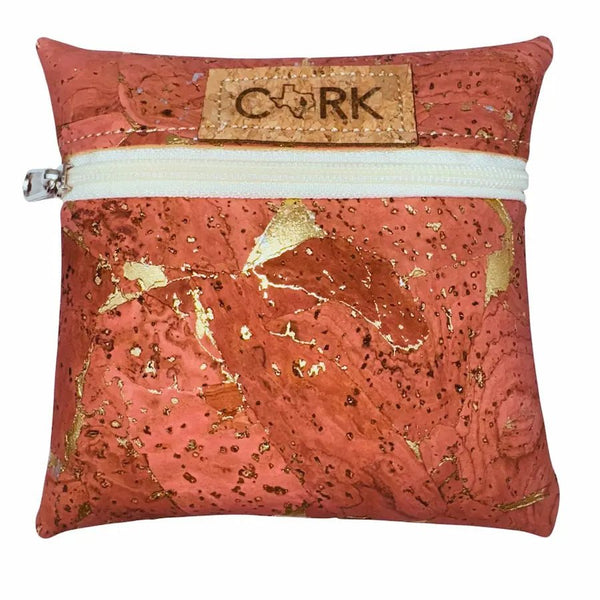 Front of Pink Molten coin purse with almond zipper by Texas Cork Company
