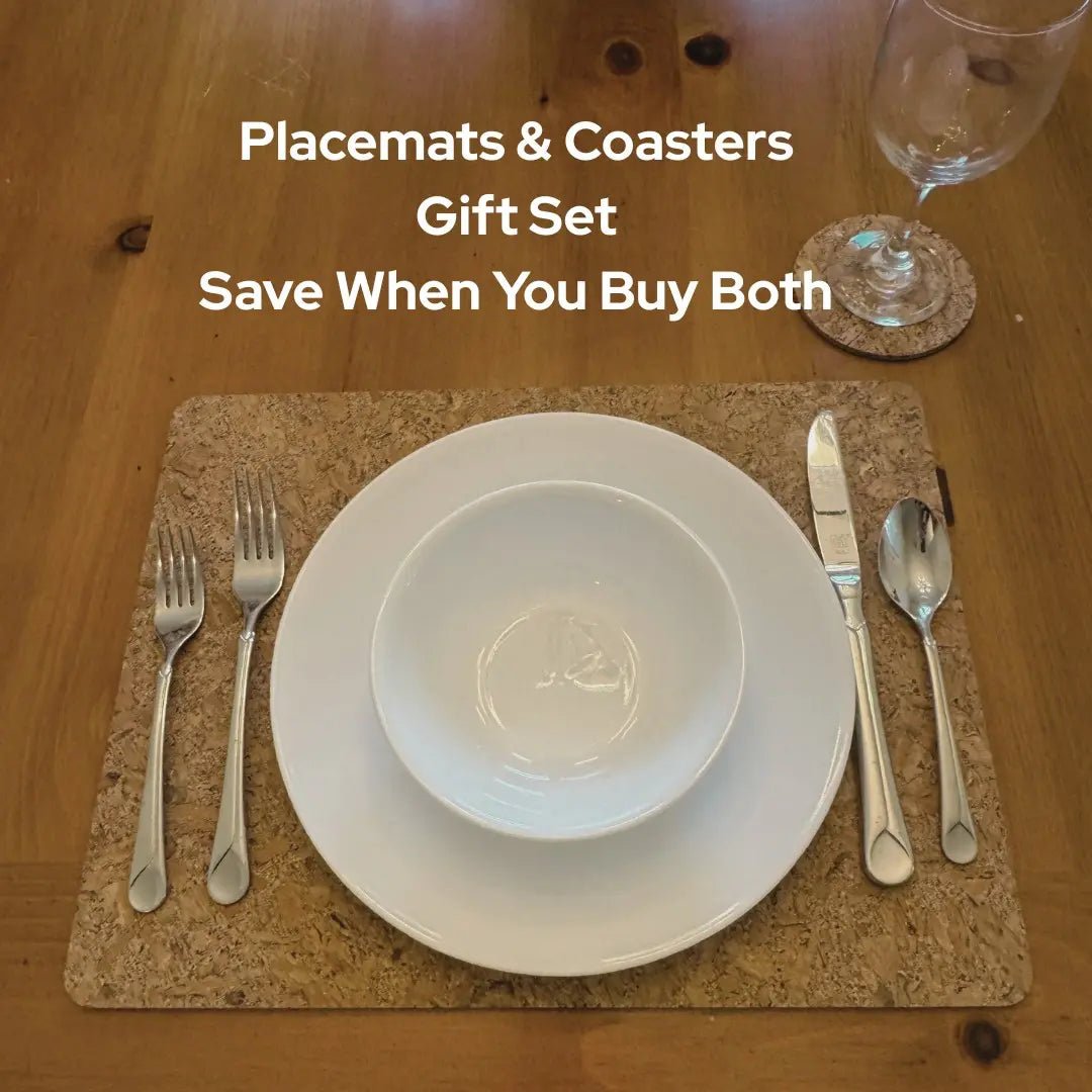 Eco-friendly cork placemats on dining table for everyday meals or entertaining