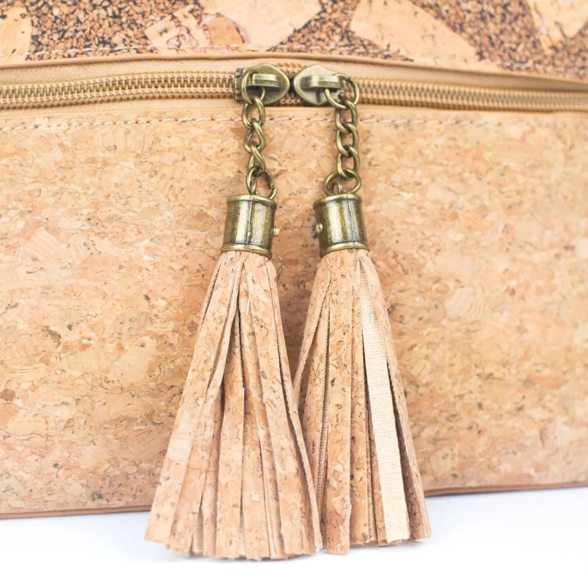 Cork tassel zipper detail