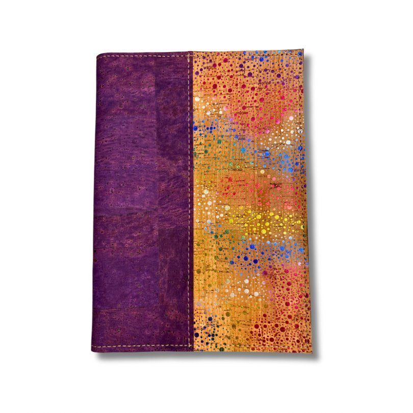 Cork Leather Notepad Cover - Small Refillable Notepad - purple and rainbow dots - by Texas Cork Company