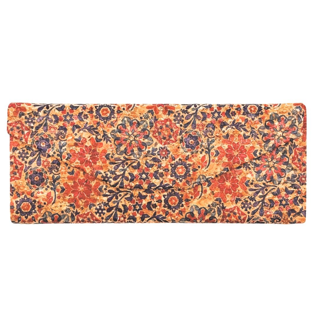 Front of red, blue, and orange floral glasses case