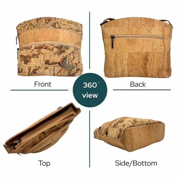 Dallas cork bag shown from multiple angles on a white background