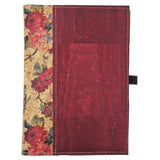 Cork Leather Notebook Cover - Small Refillable Notebook - Roses with burgundy front border.