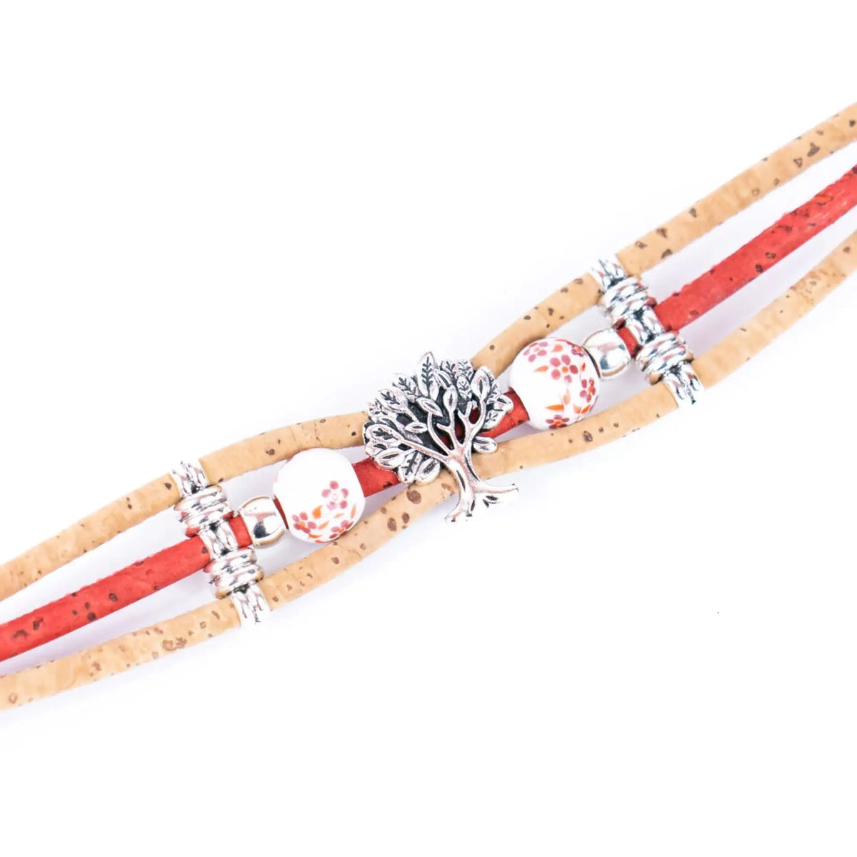 Sedona Tree of Life Cork Bracelet - flat and closeup of charms