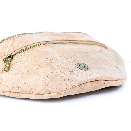 Side and bottom of cork sling bag fanny pack from Texas Cork Company