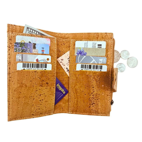 Inside view of women's Sierra Snap wallet with cards and money
