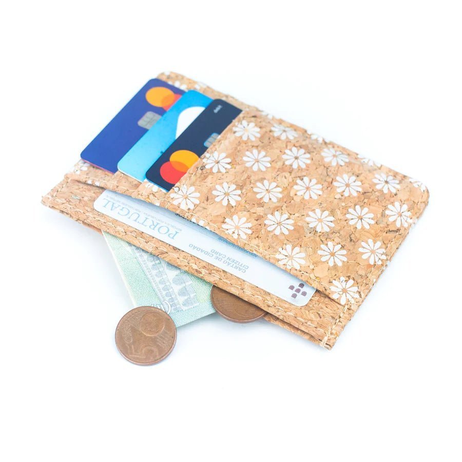 View of Slim Cork Card Case showing cash slot and card slots from Texas Cork Company