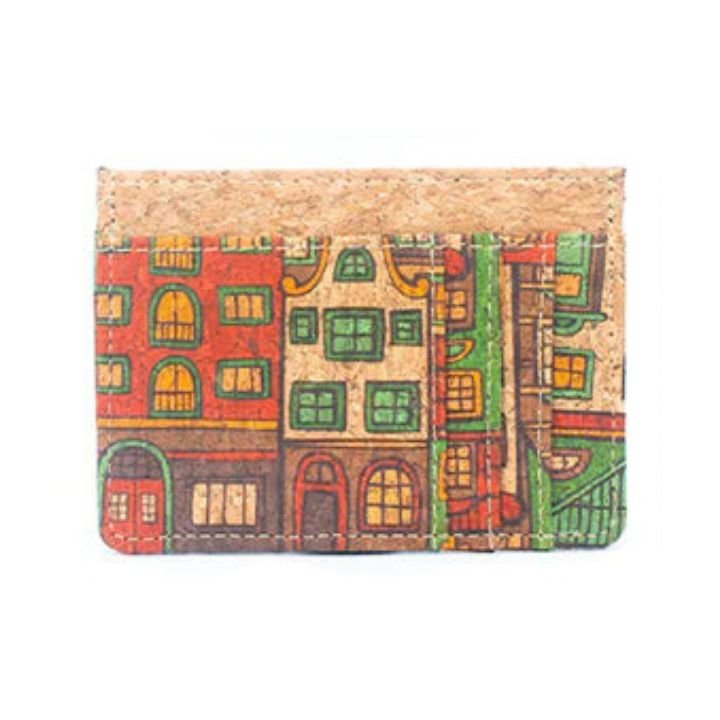 Front view of Bright City Slim Cork Card Case - Texas Cork Company