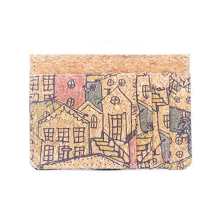 Front view of City Sketch Slim Cork Card Case - Texas Cork Company