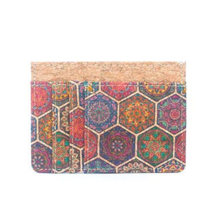 Front view of Hexagons Slim Cork Card Case - Texas Cork Company