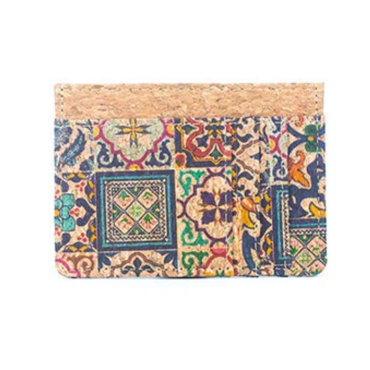 Front view of Mosaic Tiles Slim Cork Card Case - Texas Cork Company