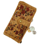 Slim cork card wallet with coins and money in zippered pocket from Texas Cork Co