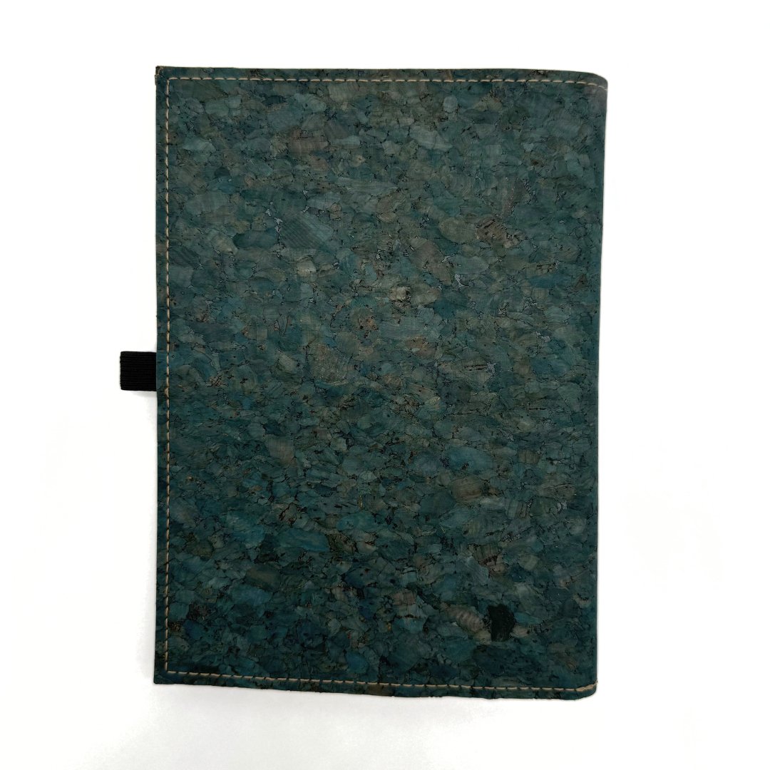 Cork Leather Notebook Cover - Small Refillable Notebook - Paris Paper back (teal)