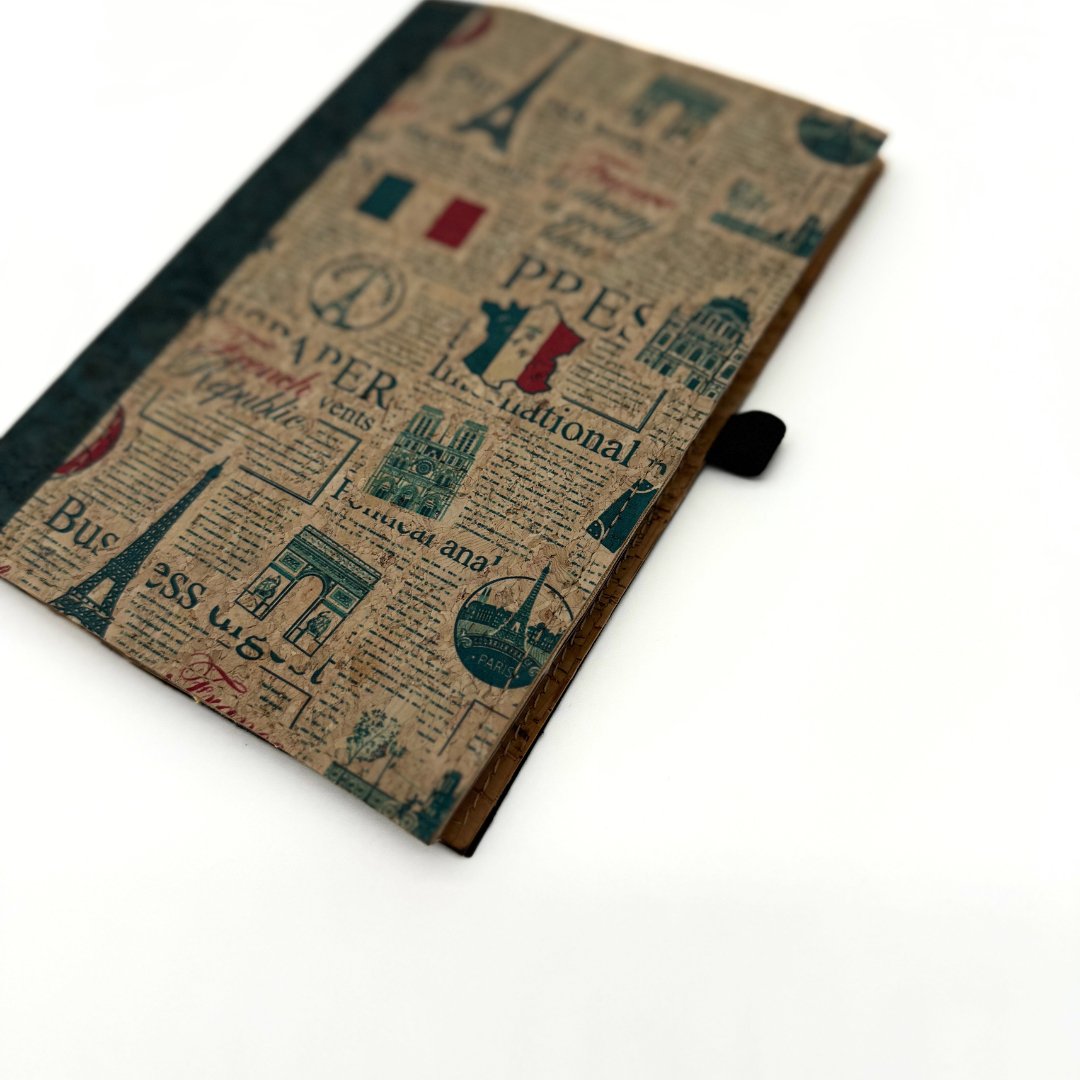 Top and side of Cork Leather Notebook Cover - Small Refillable Notebook 