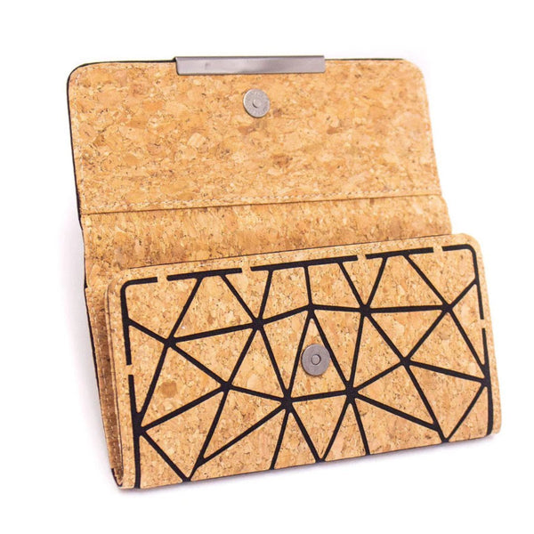 Snap closure of Trifold Geometric Clutch Wallet for Women from Texas Cork Company