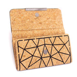 Snap closure of Trifold Geometric Cork Wallet for Women from Texas Cork Company