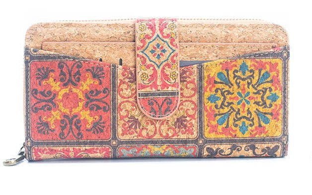 Squares Long Natural Cork Women's Printed Wallet with Card Holder from Texas Cork Company