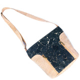 Extended strap of Black Molten Eco-Friendly Cork Purse with Stylish Vertical Front Zippers from Texas Cork Company