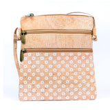 Front of the Summerville Cork Crossbody bag in Diasies on a white background.