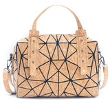 Taos geometric cork handbag with short handles and removable shoulder strap