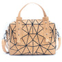 Taos geometric cork handbag with short handles and removable shoulder strap