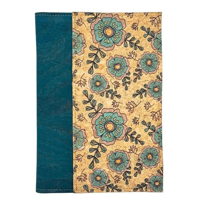 Front view teal with pink and teal flowers -  Small Refillable Notepad by Texas Cork Company