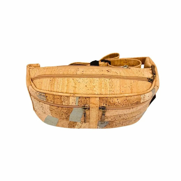Topeka Cork Sling Belt Bag angled view of top and front