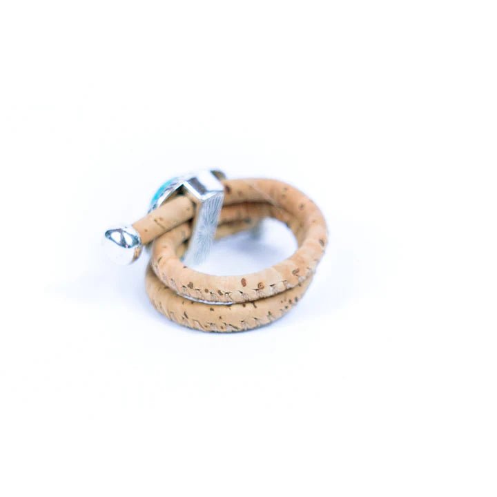 Back of Women's Adjustable Ring | Cork Cord with Turquoise and Silver Pendant  Texas Cork Company