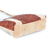Bottom and side of Vegan Cork Shoulder Bag with a handle on a white background