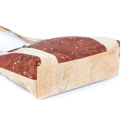 Bottom and side of Vegan Cork Shoulder Bag with a handle on a white background