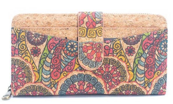 Wheels Long Natural Cork Women's Printed Wallet with Card Holder from Texas Cork Company