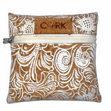 Front of White Baroque print coin purse with almond zipper by Texas Cork Company
