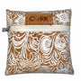 Front of White Baroque print coin purse with almond zipper by Texas Cork Company