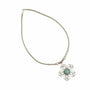 Mint cork cord necklace with wire flower with turquoise center