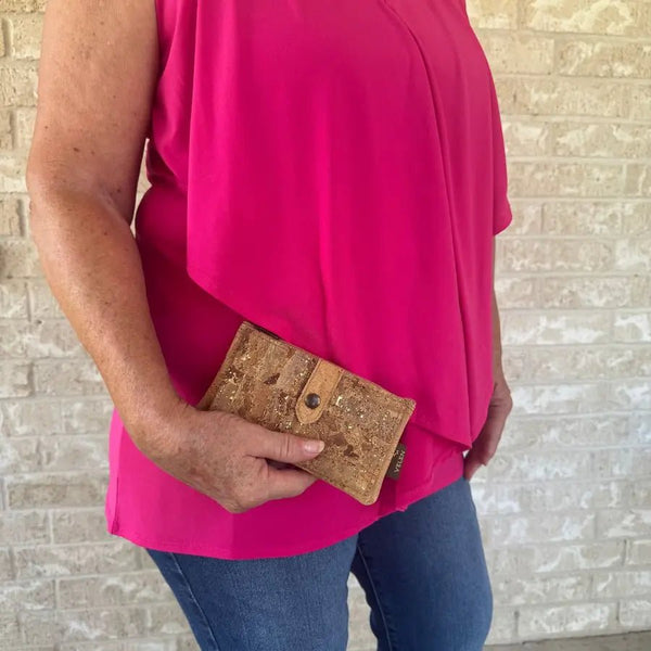 Woman holding Seattle Slim Cork Card Wallet for Women