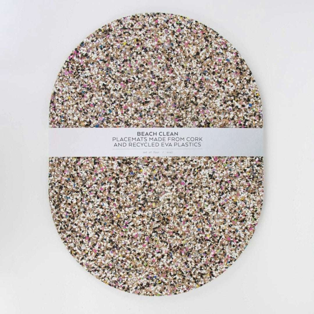 Beach clean placemats made from organic cork and recycled plastics - oval shape