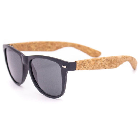 Black Rimmed Cork UV Sunglasses front side view - Texas Cork Company