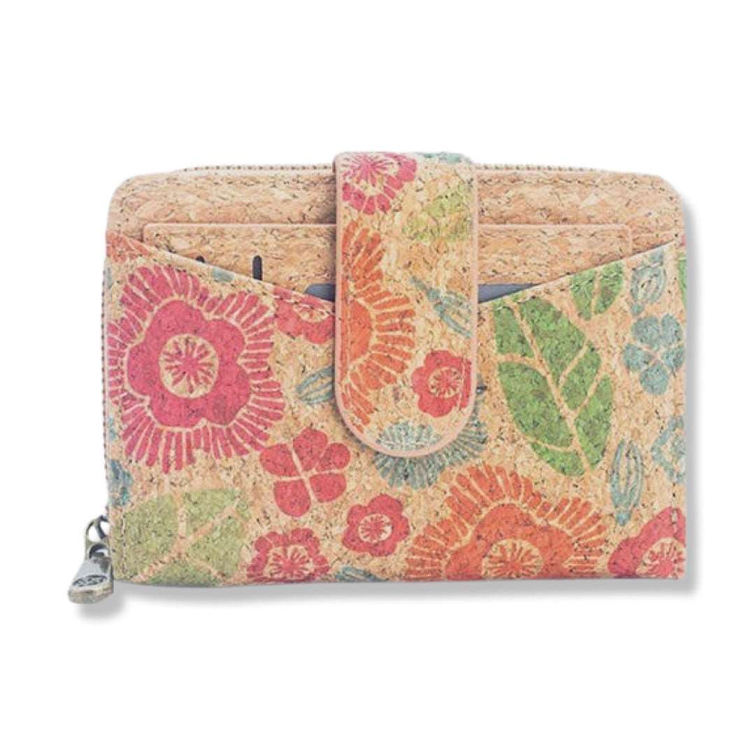 Compact Printed Cork Wallet With Removable Card Holder -BAGD-499-Flowers - Texas Cork Company
