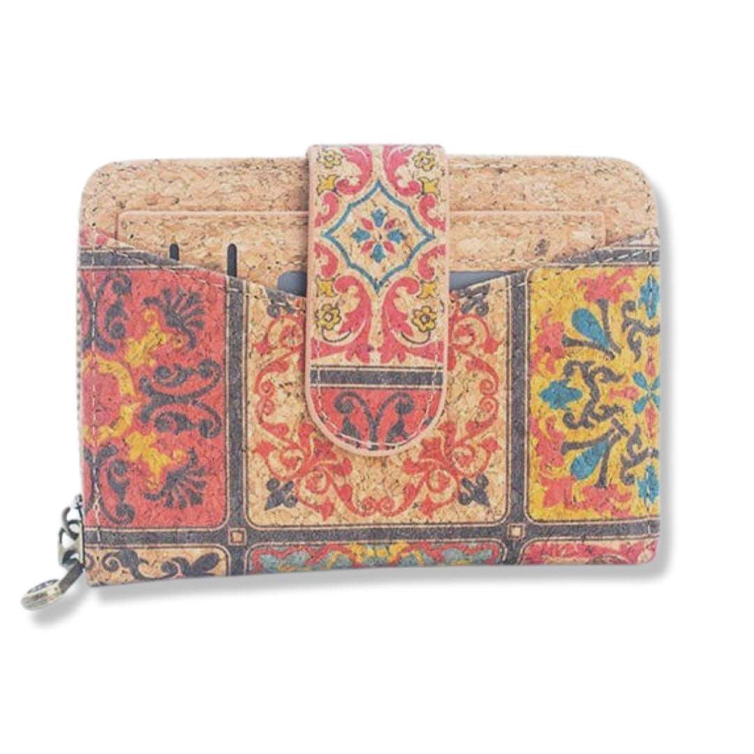 Compact Printed Cork Wallet With Removable Card Holder -BAGD-499-Squares - Texas Cork Company