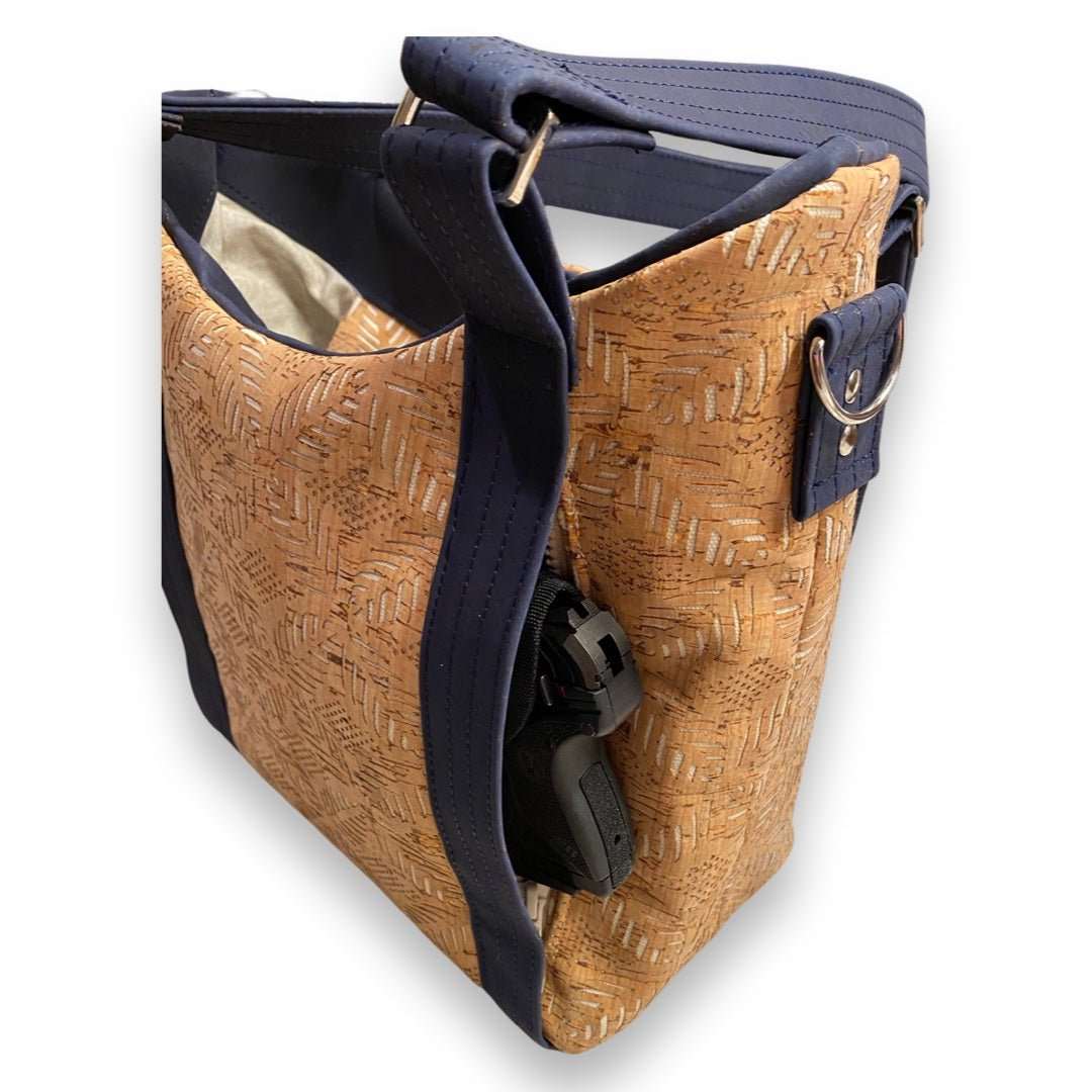 Concealed Carry Cork Shoulder Bag side view with weapon - TX-CC-0001 - Texas Cork Company