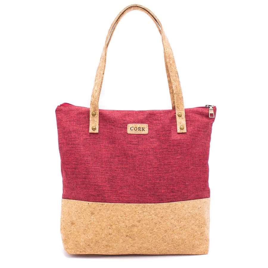 Cork and Fabric Purse Tote - Red textile front view