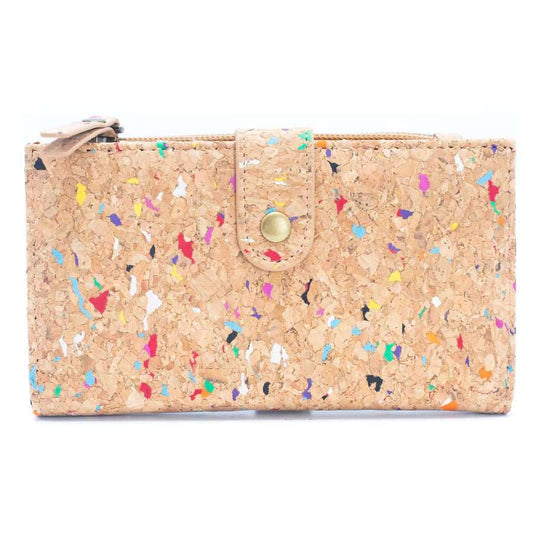 Front view of Confetti variant of Exquisite Cork Wallet With Snap Closure -BAG-2203-B - Texas Cork Company